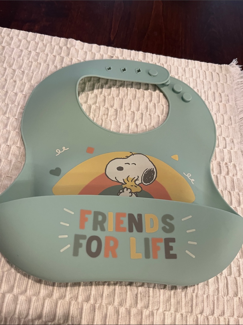 Snoopy Silicone Baby Bib in Sage Green - Friends For Life